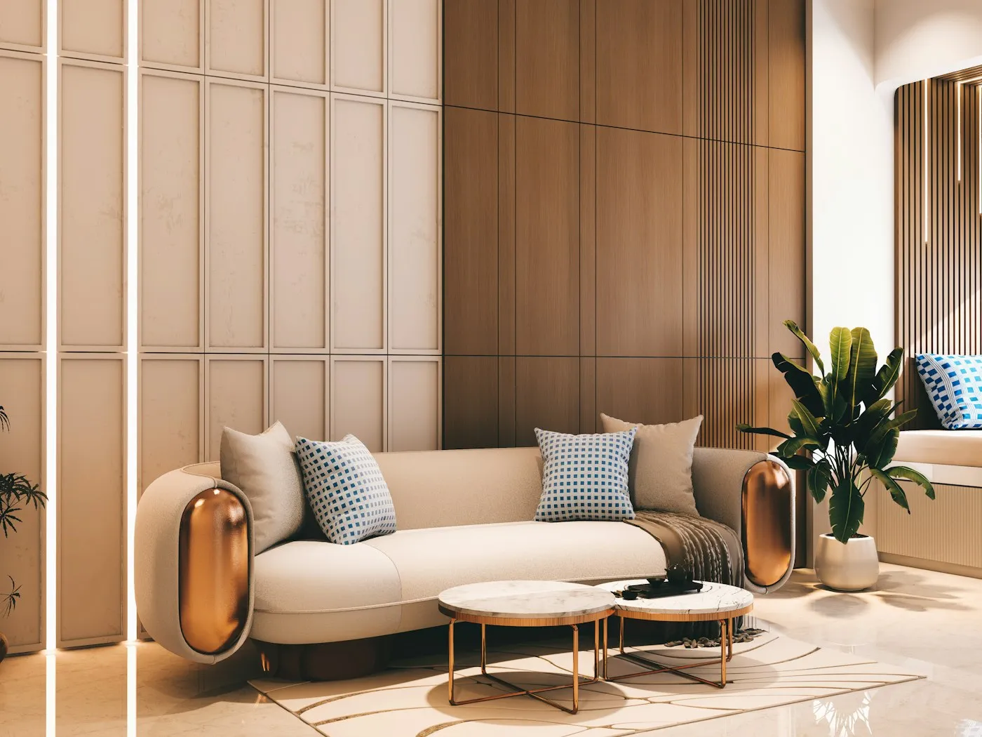 Krem tonlarında modern salon